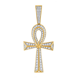 10kt Yellow Gold Men's Round Diamond Ankh Cross Charm Pendant - Exquisite Brilliance Top view from the 10Kt Yellow Gold Mens Round Diamond Ankh Cross Charm Pendant 1 3 4 Cttwpin280012 collection by Splendid Jewellery