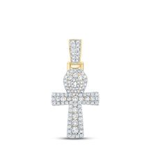 Load image into Gallery viewer, 10kt Yellow Gold Men's Round Diamond Ankh Cross Charm Pendant - Exquisite Brilliance Top view from the 10Kt Yellow Gold Mens Round Diamond Ankh Cross Charm Pendant 1 3 4 Cttwpin289311 collection by Splendid Jewellery