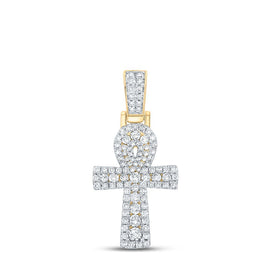 10kt Yellow Gold Men's Round Diamond Ankh Cross Charm Pendant - Exquisite Brilliance Top view from the 10Kt Yellow Gold Mens Round Diamond Ankh Cross Charm Pendant 1 3 4 Cttwpin289311 collection by Splendid Jewellery