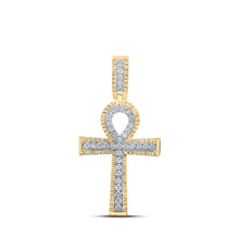 Load image into Gallery viewer, 10kt Yellow Gold Men's Round Diamond Ankh Cross Charm Pendant - 1 Cttw | Splendid Jewellery Top view from the 10Kt Yellow Gold Mens Round Diamond Ankh Cross Charm Pendant 1 Cttwpin280038 collection by Splendid Jewellery