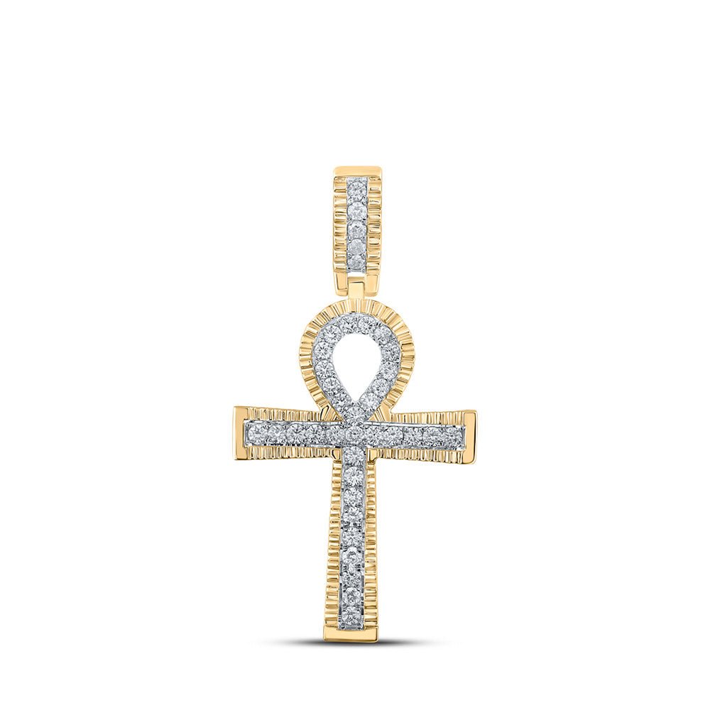 Men's Diamond Charm Pendant | 10kt Yellow Gold Mens Round Diamond Ankh Cross Charm Pendant 1 Cttw | Splendid Jewellery GND