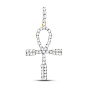 Men's Diamond Charm Pendant | 10kt Yellow Gold Mens Round Diamond Ankh Cross Charm Pendant 1 Cttw | Splendid Jewellery GND