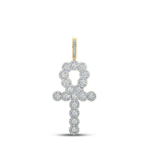 Men's Diamond Charm Pendant | 10kt Yellow Gold Mens Round Diamond Ankh Cross Charm Pendant 1 Cttw | Splendid Jewellery GND