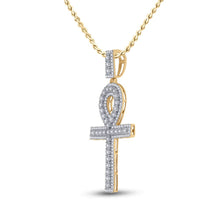 Load image into Gallery viewer, 10kt Yellow Gold Mens Round Diamond Ankh Cross Charm Pendant - A Dazzling Symbol of Style and Spirituality Side view from the 10Kt Yellow Gold Mens Round Diamond Ankh Cross Charm Pendant 1 Cttwpin284586 collection by Splendid Jewellery