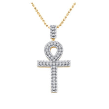 Load image into Gallery viewer, 10kt Yellow Gold Mens Round Diamond Ankh Cross Charm Pendant - A Dazzling Symbol of Style and Spirituality Top view from the 10Kt Yellow Gold Mens Round Diamond Ankh Cross Charm Pendant 1 Cttwpin284586 collection by Splendid Jewellery