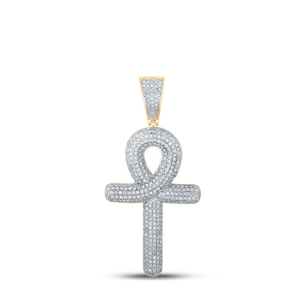 Men's Diamond Charm Pendant | 10kt Yellow Gold Mens Round Diamond Ankh Cross Charm Pendant 1 Cttw | Splendid Jewellery GND