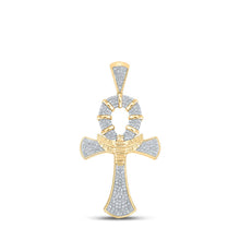 Load image into Gallery viewer, 10kt Yellow Gold Men&#39;s Diamond Ankh Cross Charm Pendant - A Symbol of Style and Elegance Top view from the 10Kt Yellow Gold Mens Round Diamond Ankh Cross Charm Pendant 1 2 Cttwpin287474 collection by Splendid Jewellery