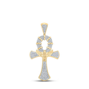 Men's Diamond Charm Pendant | 10kt Yellow Gold Mens Round Diamond Ankh Cross Charm Pendant 1/2 Cttw | Splendid Jewellery GND