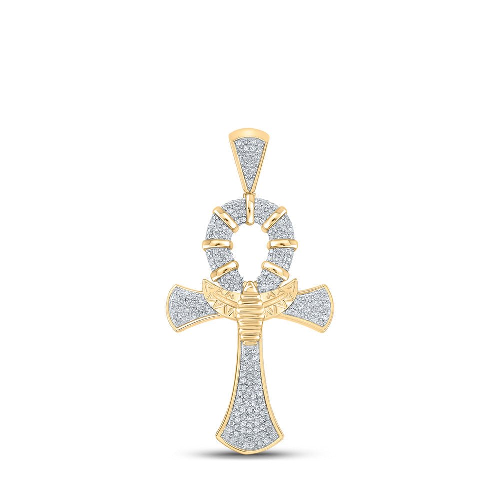 Men's Diamond Charm Pendant | 10kt Yellow Gold Mens Round Diamond Ankh Cross Charm Pendant 1/2 Cttw | Splendid Jewellery GND