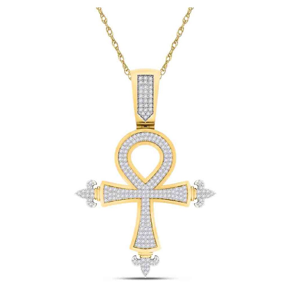 Men's Diamond Charm Pendant | 10kt Yellow Gold Mens Round Diamond Ankh Cross Charm Pendant 1/2 Cttw | Splendid Jewellery GND