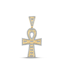 Load image into Gallery viewer, 10kt Yellow Gold Men's Round Diamond Ankh Cross Charm Pendant - A Dazzling Symbol of Style and Spirituality Top view from the 10Kt Yellow Gold Mens Round Diamond Ankh Cross Charm Pendant 1 2 Cttwpin287407 collection by Splendid Jewellery
