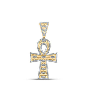 Men's Diamond Charm Pendant | 10kt Yellow Gold Mens Round Diamond Ankh Cross Charm Pendant 1/2 Cttw | Splendid Jewellery GND