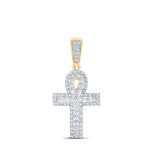 Men's Diamond Charm Pendant | 10kt Yellow Gold Mens Round Diamond Ankh Cross Charm Pendant 1/2 Cttw | Splendid Jewellery GND