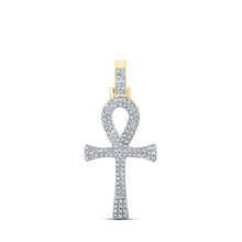 Load image into Gallery viewer, 10kt Yellow Gold Men&#39;s Round Diamond Ankh Cross Charm Pendant - 1/3 Cttw | Splendid Jewellery Top view from the 10Kt Yellow Gold Mens Round Diamond Ankh Cross Charm Pendant 1 3 Cttwpin286656 collection by Splendid Jewellery