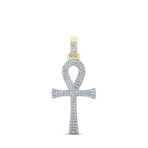 Men's Diamond Charm Pendant | 10kt Yellow Gold Mens Round Diamond Ankh Cross Charm Pendant 1/3 Cttw | Splendid Jewellery GND