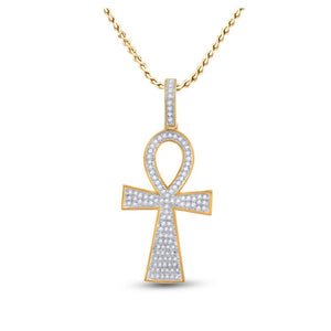 Men's Diamond Charm Pendant | 10kt Yellow Gold Mens Round Diamond Ankh Cross Charm Pendant 1/3 Cttw | Splendid Jewellery GND