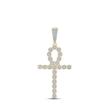 Load image into Gallery viewer, 10kt Yellow Gold Men&#39;s Diamond Ankh Cross Charm Pendant - 1/3 Cttw, Splendid Jewellery Top view from the 10Kt Yellow Gold Mens Round Diamond Ankh Cross Charm Pendant 1 3 Cttwpin270310 collection by Splendid Jewellery