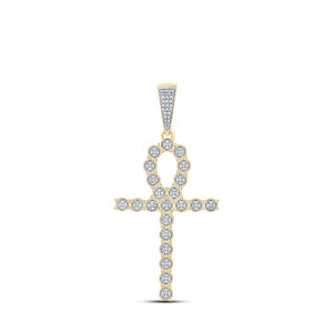 Men's Diamond Charm Pendant | 10kt Yellow Gold Mens Round Diamond Ankh Cross Charm Pendant 1/3 Cttw | Splendid Jewellery GND