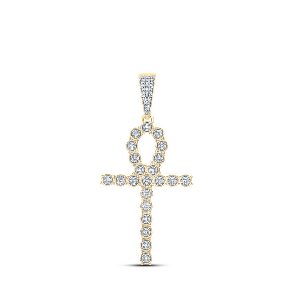 Men's Diamond Charm Pendant | 10kt Yellow Gold Mens Round Diamond Ankh Cross Charm Pendant 1/3 Cttw | Splendid Jewellery GND