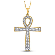 Load image into Gallery viewer, 10kt Yellow Gold Men&#39;s Round Diamond Ankh Cross Charm Pendant - A Symbol of Timeless Elegance Top view from the 10Kt Yellow Gold Mens Round Diamond Ankh Cross Charm Pendant 1 6 Cttwpin270860 collection by Splendid Jewellery