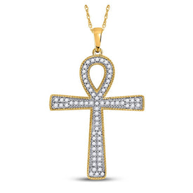 10kt Yellow Gold Men's Round Diamond Ankh Cross Charm Pendant - A Symbol of Timeless Elegance Top view from the 10Kt Yellow Gold Mens Round Diamond Ankh Cross Charm Pendant 1 6 Cttwpin270860 collection by Splendid Jewellery
