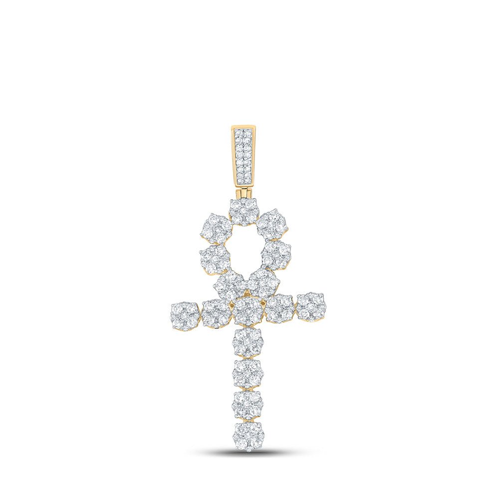 Men's Diamond Charm Pendant | 10kt Yellow Gold Mens Round Diamond Ankh Cross Charm Pendant 2-1/2 Cttw | Splendid Jewellery GND