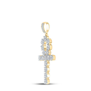 Men's Diamond Charm Pendant | 10kt Yellow Gold Mens Round Diamond Ankh Cross Charm Pendant 2-1/2 Cttw | Splendid Jewellery GND