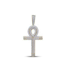 Load image into Gallery viewer, 10kt Yellow Gold Men&#39;s Diamond Ankh Cross Charm Pendant - A Symbol of Style and Spirituality Top view from the 10Kt Yellow Gold Mens Round Diamond Ankh Cross Charm Pendant 2 1 5 Cttwpin280010 collection by Splendid Jewellery