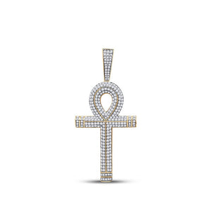 Men's Diamond Charm Pendant | 10kt Yellow Gold Mens Round Diamond Ankh Cross Charm Pendant 2-1/5 Cttw | Splendid Jewellery GND