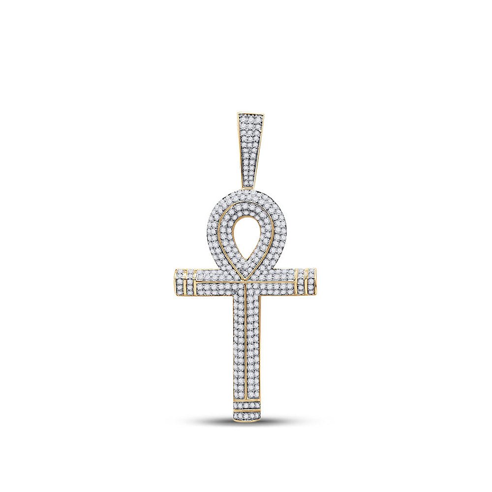 Men's Diamond Charm Pendant | 10kt Yellow Gold Mens Round Diamond Ankh Cross Charm Pendant 2-1/5 Cttw | Splendid Jewellery GND