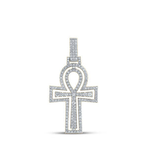 Men's Diamond Charm Pendant | 10kt Yellow Gold Mens Round Diamond Ankh Cross Charm Pendant 2 Cttw | Splendid Jewellery GND