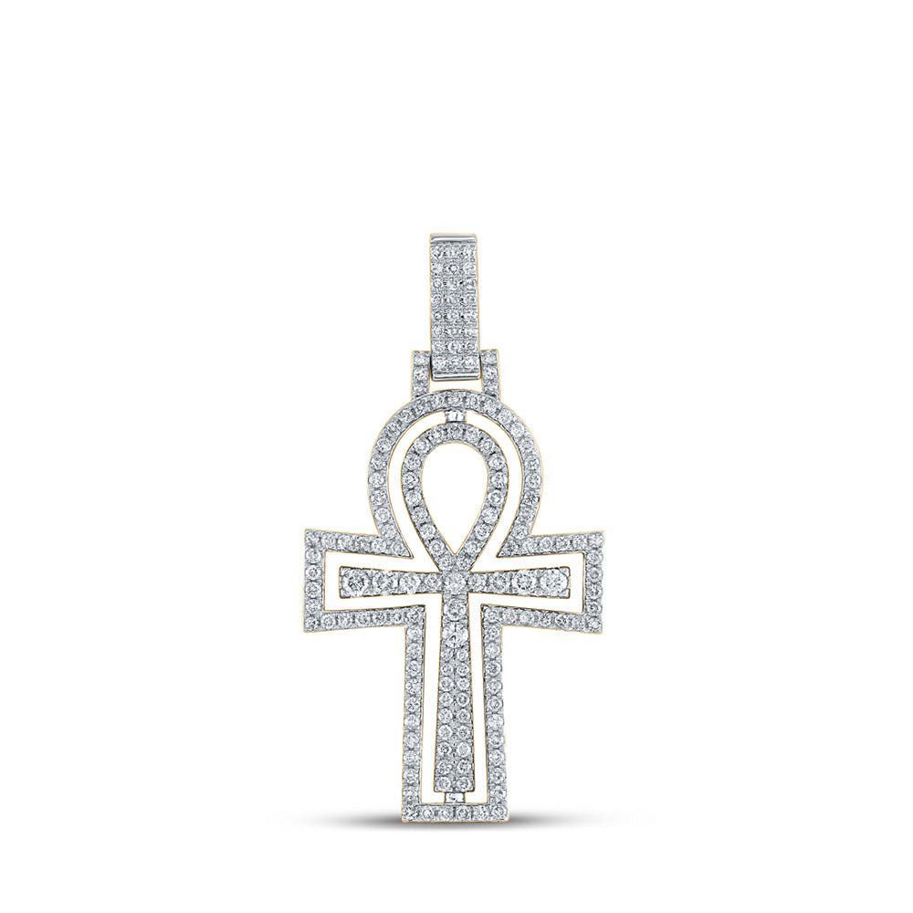 Men's Diamond Charm Pendant | 10kt Yellow Gold Mens Round Diamond Ankh Cross Charm Pendant 2 Cttw | Splendid Jewellery GND