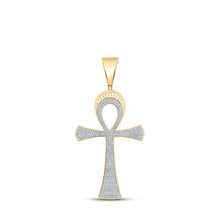 Load image into Gallery viewer, 10kt Yellow Gold Men's Round Diamond Ankh Cross Charm Pendant - 3/4 Cttw | Splendid Jewellery Top view from the 10Kt Yellow Gold Mens Round Diamond Ankh Cross Charm Pendant 3 4 Cttwpin279216 collection by Splendid Jewellery
