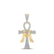 Load image into Gallery viewer, 10kt Yellow Gold Men&#39;s Round Diamond Ankh Cross Charm Pendant - 3/4 Cttw | Dazzling Diamond Delight Top view from the 10Kt Yellow Gold Mens Round Diamond Ankh Cross Charm Pendant 3 4 Cttwpin289166 collection by Splendid Jewellery