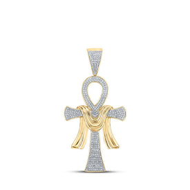 10kt Yellow Gold Men's Round Diamond Ankh Cross Charm Pendant - 3/4 Cttw | Dazzling Diamond Delight Top view from the 10Kt Yellow Gold Mens Round Diamond Ankh Cross Charm Pendant 3 4 Cttwpin289166 collection by Splendid Jewellery