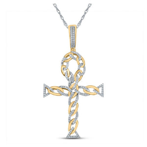 Men's Diamond Charm Pendant | 10kt Yellow Gold Mens Round Diamond Ankh Cross Charm Pendant 3/8 Cttw | Splendid Jewellery GND