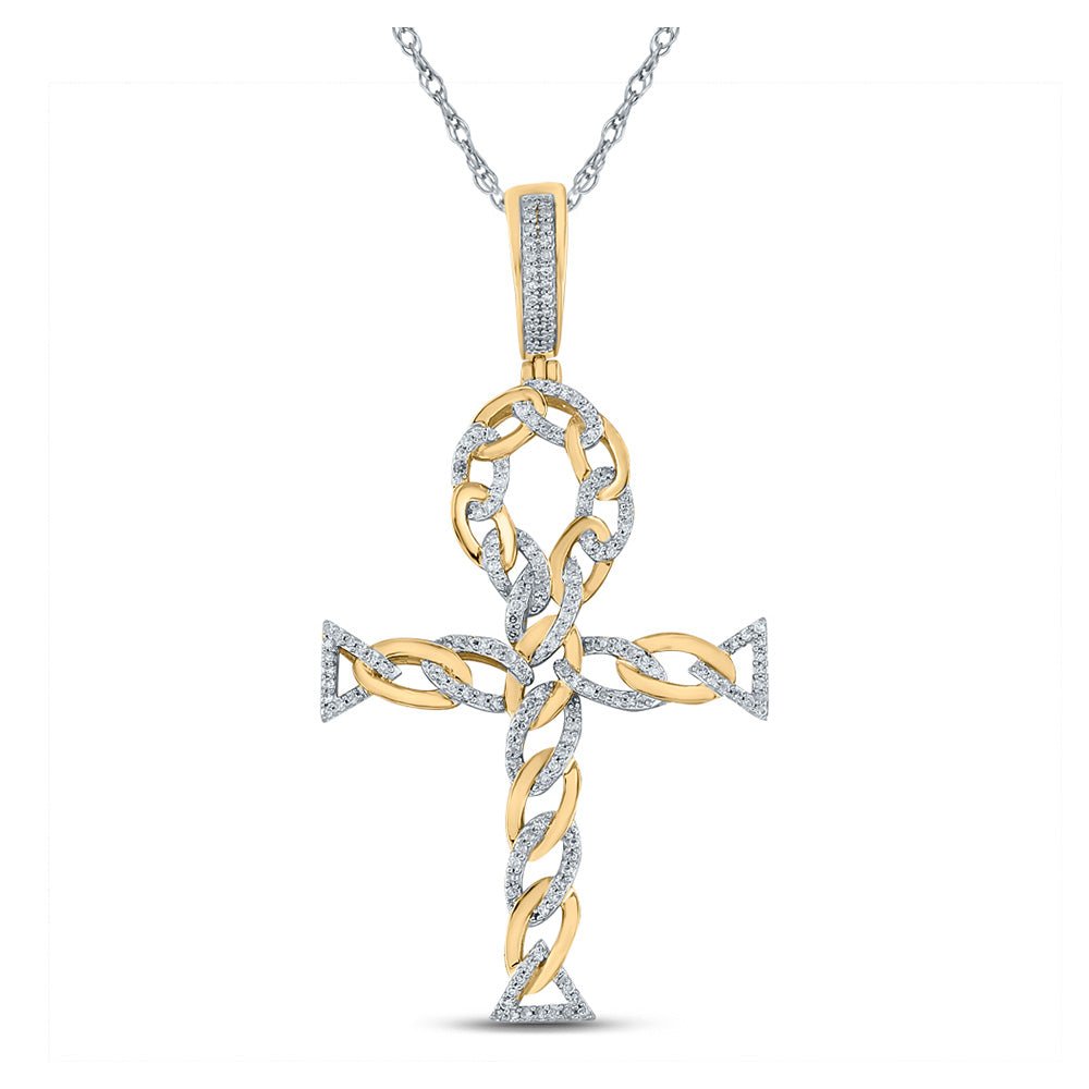 Men's Diamond Charm Pendant | 10kt Yellow Gold Mens Round Diamond Ankh Cross Charm Pendant 3/8 Cttw | Splendid Jewellery GND