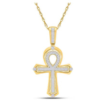 Load image into Gallery viewer, 10kt Yellow Gold Men's Round Diamond Ankh Cross Charm Pendant - Captivating Elegance Top view from the 10Kt Yellow Gold Mens Round Diamond Ankh Cross Charm Pendant 3 8 Cttwpin284126 collection by Splendid Jewellery
