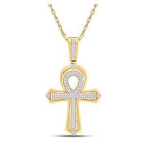 Men's Diamond Charm Pendant | 10kt Yellow Gold Mens Round Diamond Ankh Cross Charm Pendant 3/8 Cttw | Splendid Jewellery GND