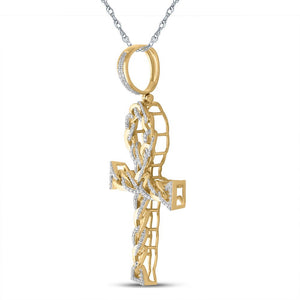 Men's Diamond Charm Pendant | 10kt Yellow Gold Mens Round Diamond Ankh Cross Charm Pendant 3/8 Cttw | Splendid Jewellery GND