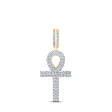 Load image into Gallery viewer, 10kt Yellow Gold Men&#39;s Diamond Ankh Cross Charm Pendant - A Dazzling Symbol of Style and Spirituality Top view from the 10Kt Yellow Gold Mens Round Diamond Ankh Cross Charm Pendant 3 8 Cttwpin289164 collection by Splendid Jewellery