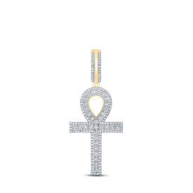 10kt Yellow Gold Men's Diamond Ankh Cross Charm Pendant - A Dazzling Symbol of Style and Spirituality Top view from the 10Kt Yellow Gold Mens Round Diamond Ankh Cross Charm Pendant 3 8 Cttwpin289164 collection by Splendid Jewellery