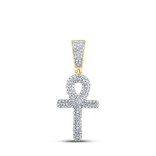 Load image into Gallery viewer, 10kt Yellow Gold Men&#39;s Round Diamond Ankh Cross Charm Pendant - A Dazzling Symbol of Style and Spirituality Top view from the 10Kt Yellow Gold Mens Round Diamond Ankh Cross Charm Pendant 3 8 Cttwpin286988 collection by Splendid Jewellery