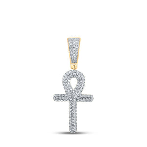 Men's Diamond Charm Pendant | 10kt Yellow Gold Mens Round Diamond Ankh Cross Charm Pendant 3/8 Cttw | Splendid Jewellery GND