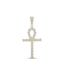 Load image into Gallery viewer, 10kt Yellow Gold Men's Round Diamond Ankh Cross Charm Pendant - 5/8 Ct.t.w. Top view from the 10Kt Yellow Gold Mens Round Diamond Ankh Cross Charm Pendant 5 8 Cttwpin270895 collection by Splendid Jewellery
