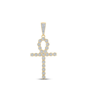 Men's Diamond Charm Pendant | 10kt Yellow Gold Mens Round Diamond Ankh Cross Charm Pendant 5/8 Cttw | Splendid Jewellery GND