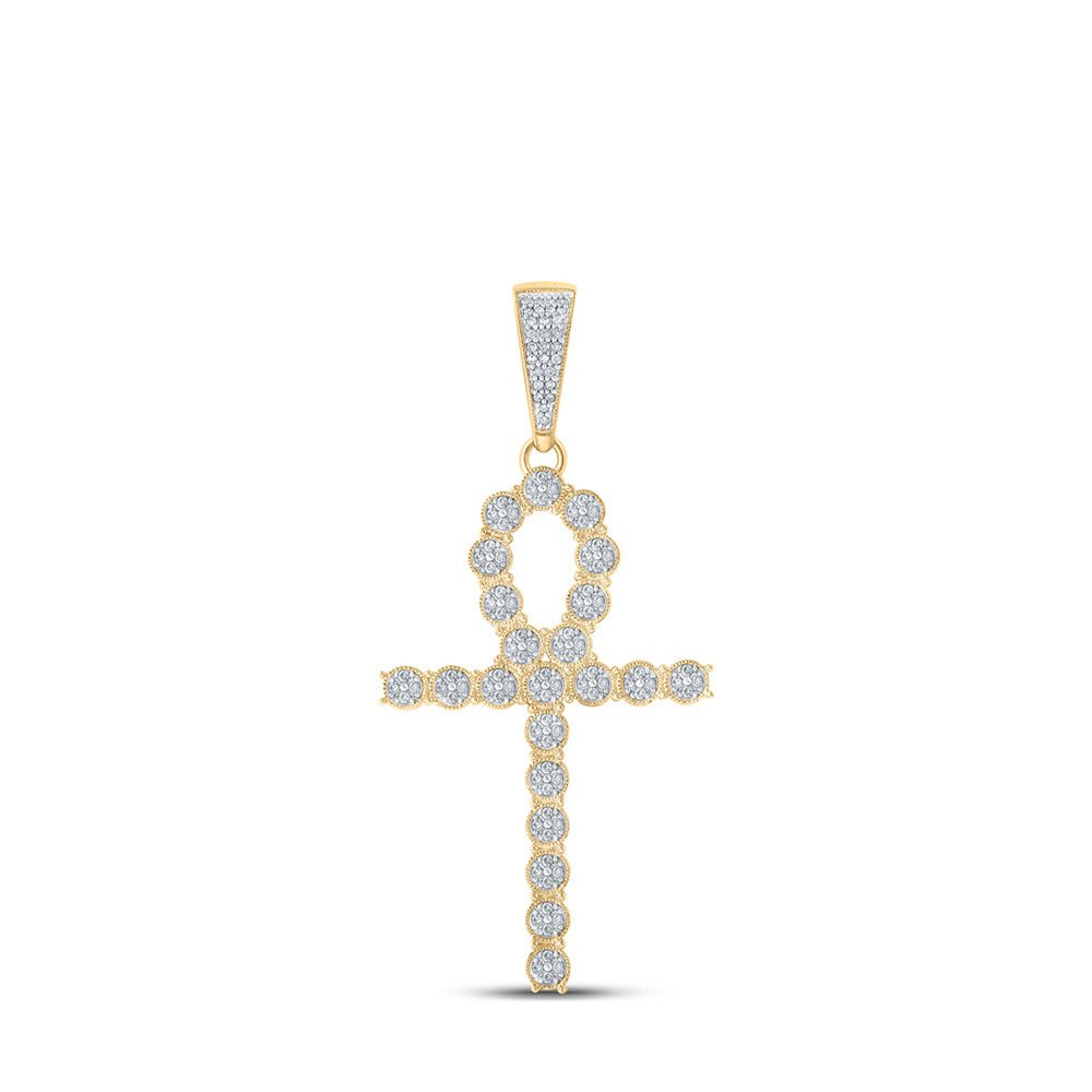 Men's Diamond Charm Pendant | 10kt Yellow Gold Mens Round Diamond Ankh Cross Charm Pendant 5/8 Cttw | Splendid Jewellery GND