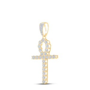 Men's Diamond Charm Pendant | 10kt Yellow Gold Mens Round Diamond Ankh Cross Charm Pendant 5/8 Cttw | Splendid Jewellery GND