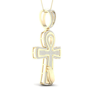 Men's Diamond Charm Pendant | 10kt Yellow Gold Mens Round Diamond Ankh Cross Charm Pendant 5/8 Cttw | Splendid Jewellery GND