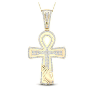 Men's Diamond Charm Pendant | 10kt Yellow Gold Mens Round Diamond Ankh Cross Charm Pendant 5/8 Cttw | Splendid Jewellery GND